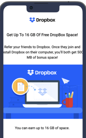 mobile referral programs examples - DropBox referral program