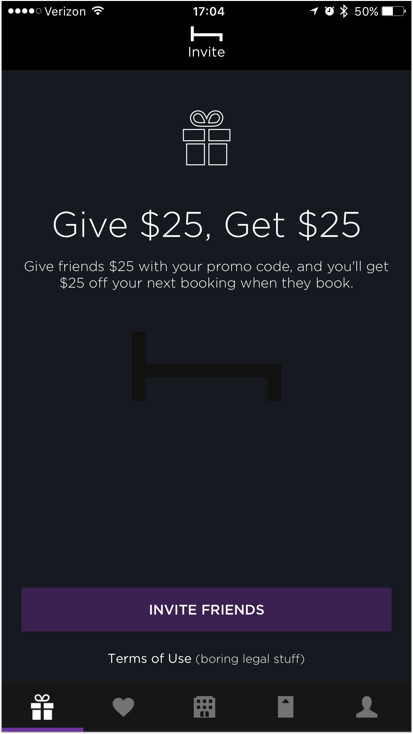 mobile referral programs examples - HotelTonight referral program