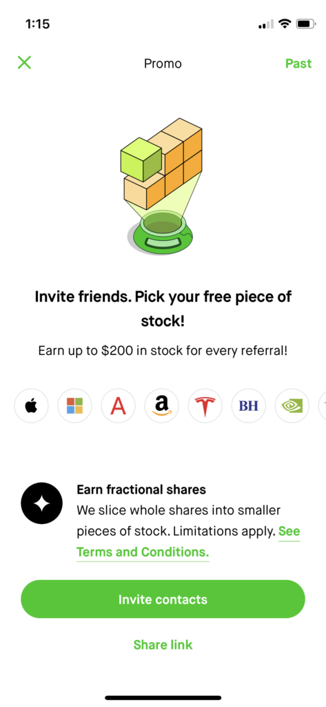mobile referral programs examples - Robinhood referral program