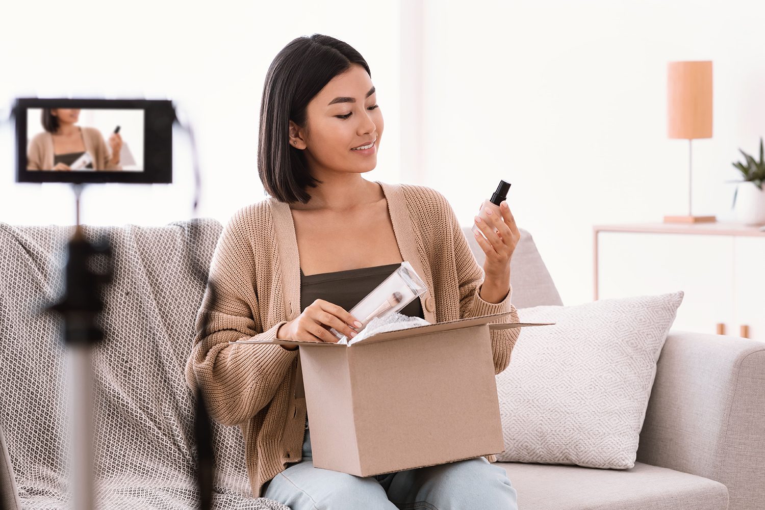 brand ambassador unboxing cosmetics package