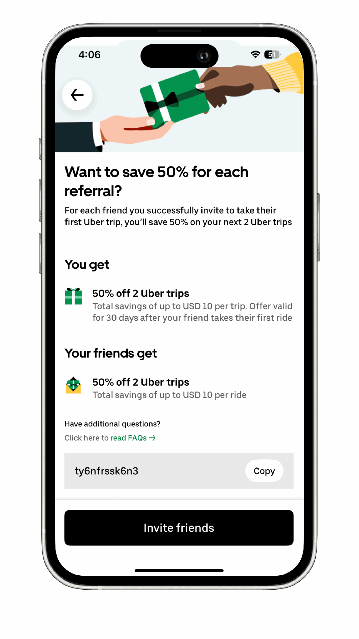 Native app referral program example - Uber referral program.