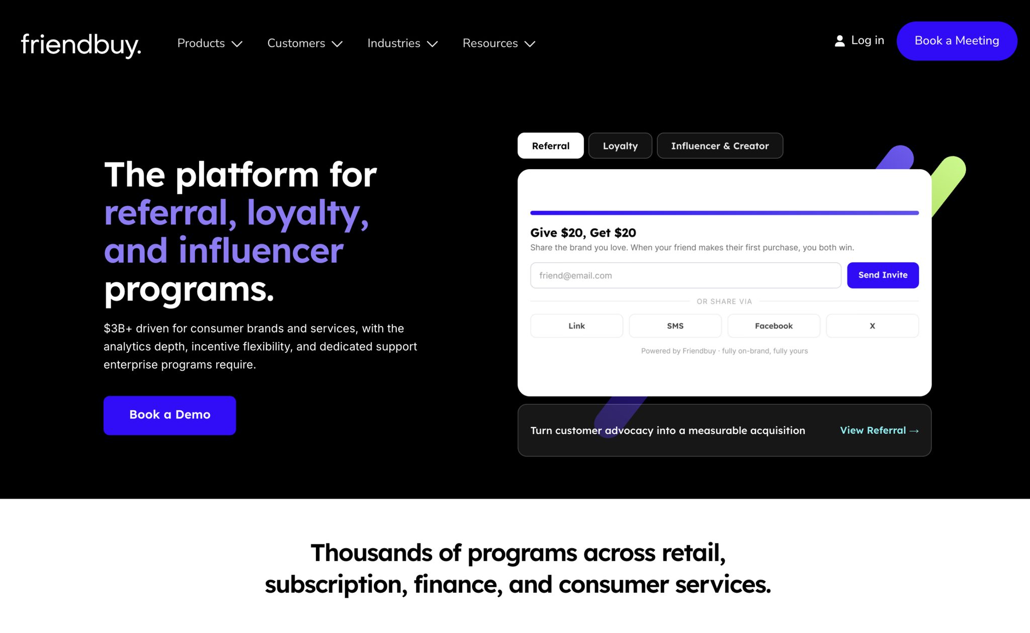 Friendbuy referral software homepage