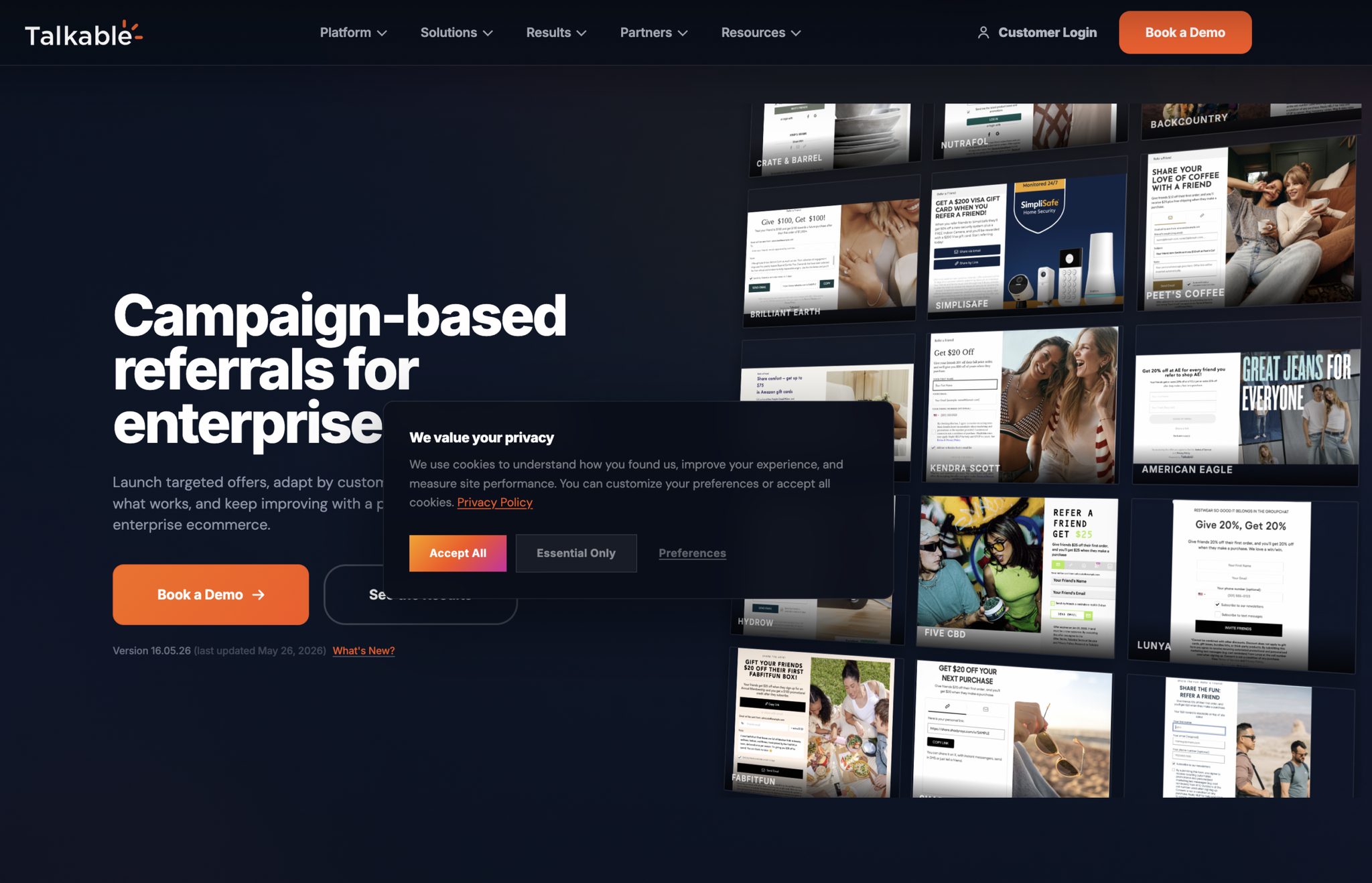 Talkable referral software homepage