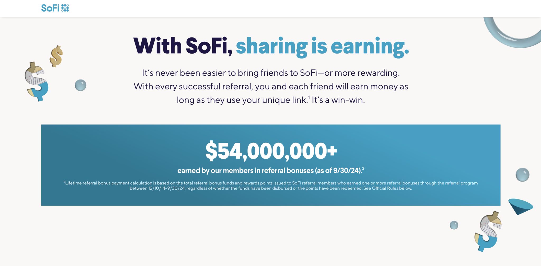 Referral landing page examples: SoFi referral program