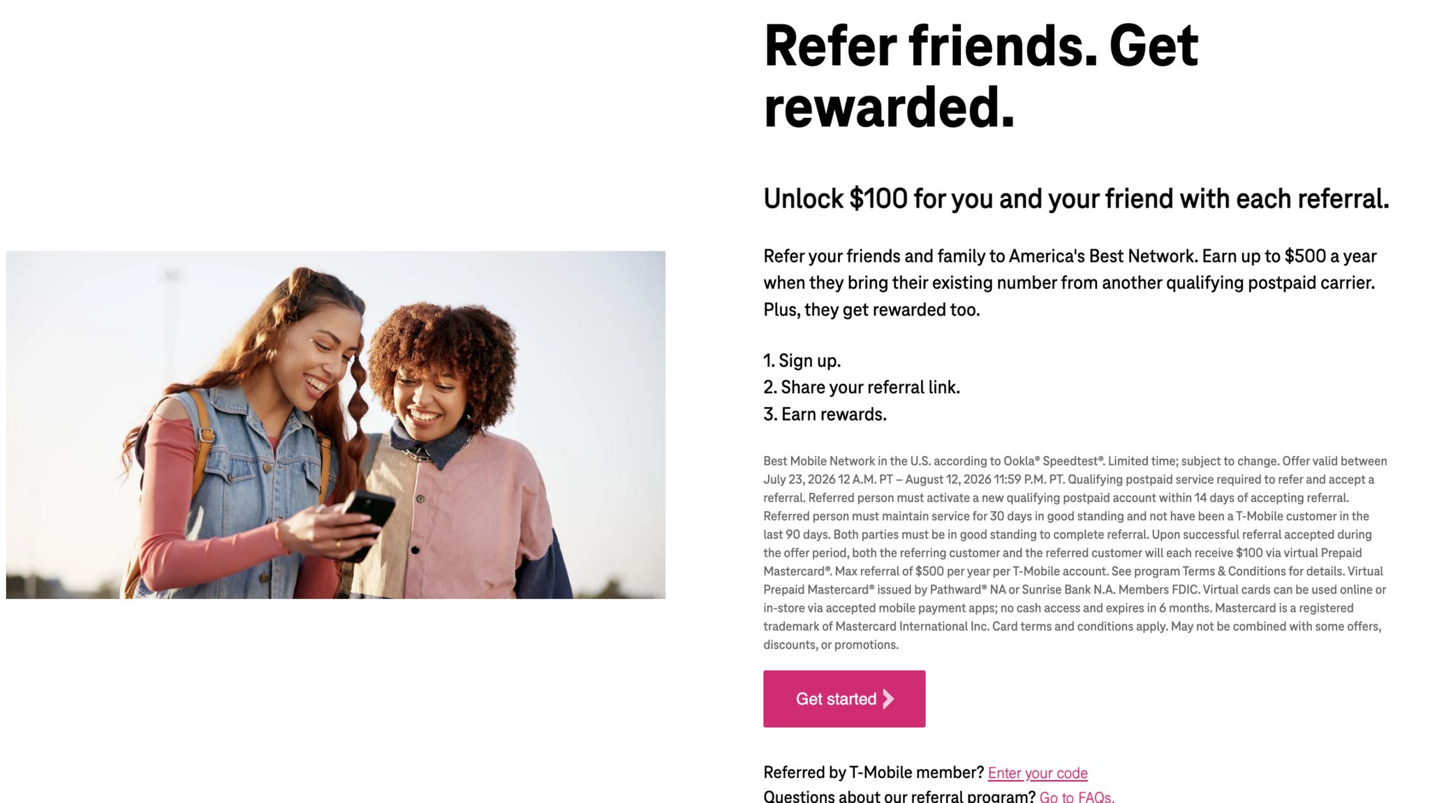 T mobile referral landing page example