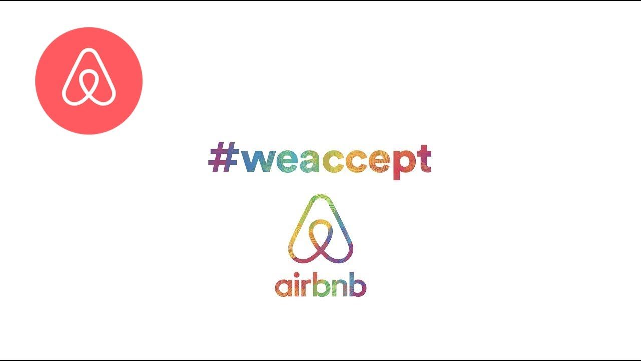 Airbnb rainbow logos with the hashtag #weaccept promoting inclusion and acceptance in branding and the power of social marketing campaigns. 