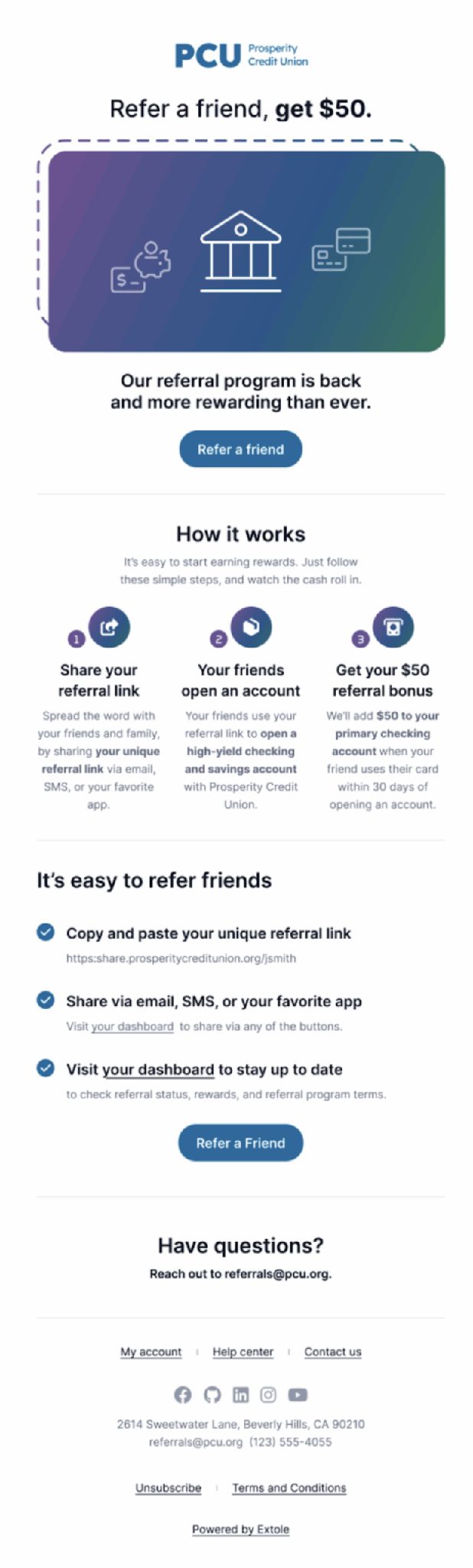 Promotional referral email for bank and credit union referral programs