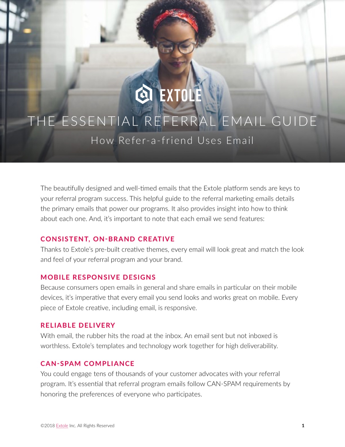 Cover of The Essential Referral Email Guide, showing a woman with a laptop on a staircase