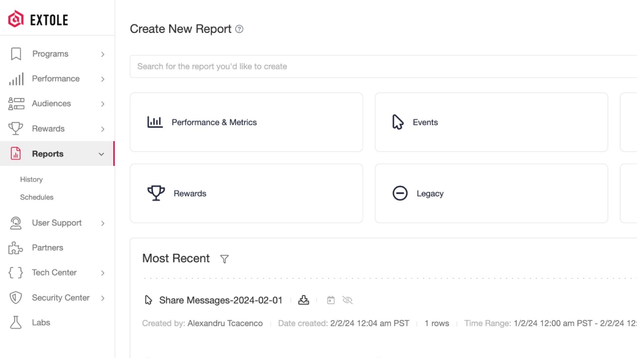 Extole referral software reports and optimization