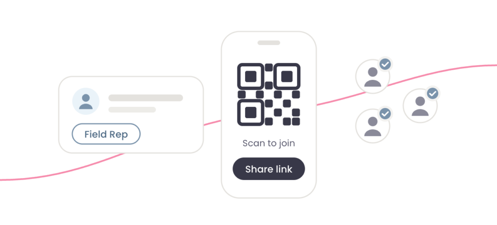 A field rep profile next to a phone showing a referral offer