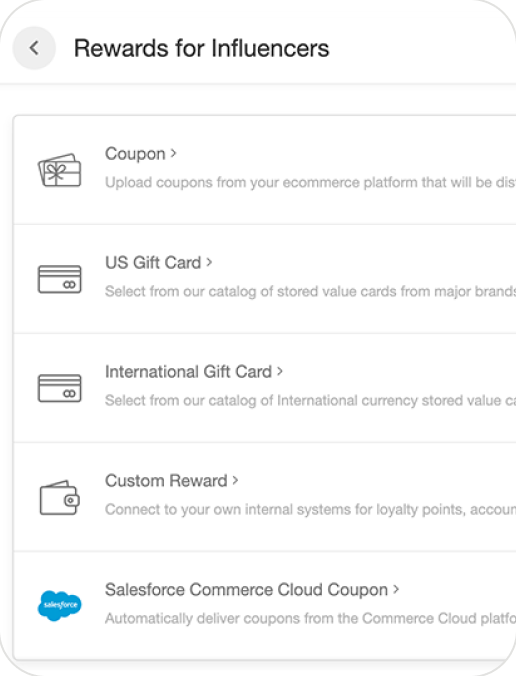Influencer Reward list