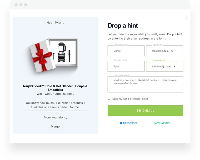 A Drop-a-Hint gift message.