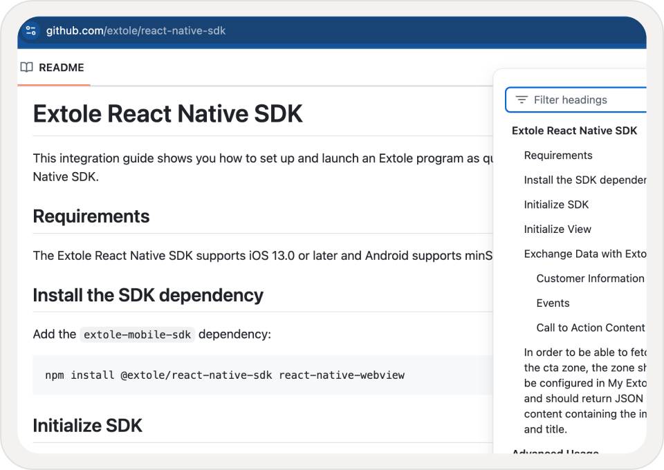 Extole's React Native SDK on GitHub
