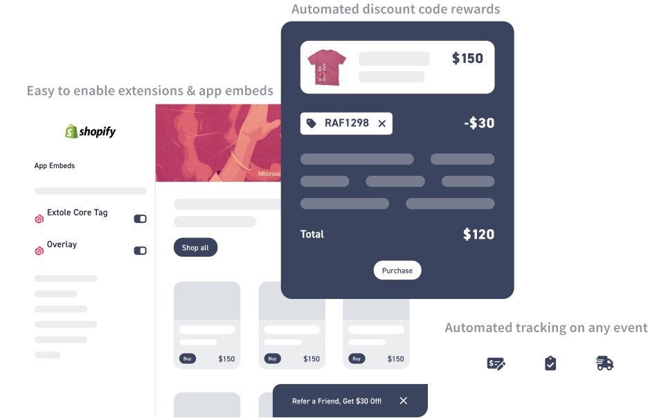 Shopify dashboard with Extole app fields