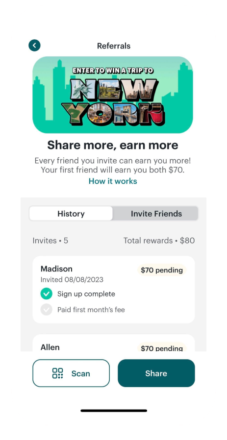 Share experience on a mobile screen