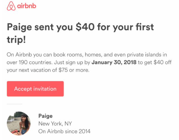 Best referral programs: AirBnb referral program example.
