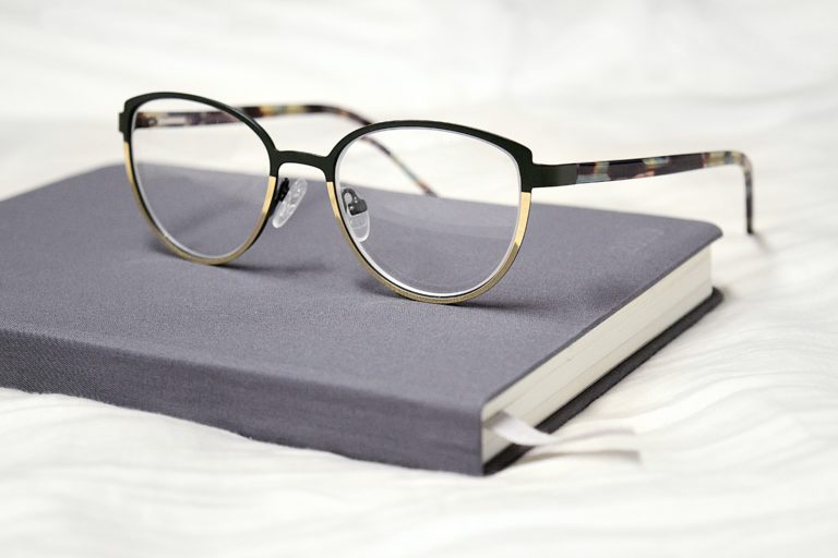 close up shot of a pair of eyeglasses on top of a notebook