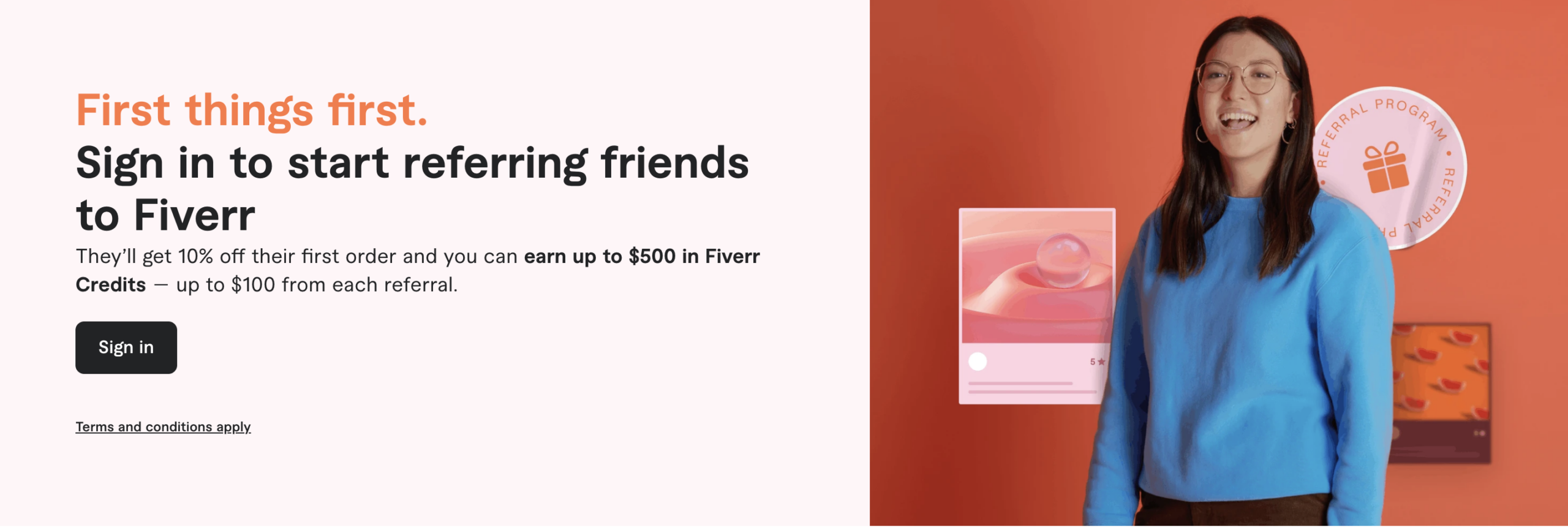 Referral landing page examples: Fiverr referral program