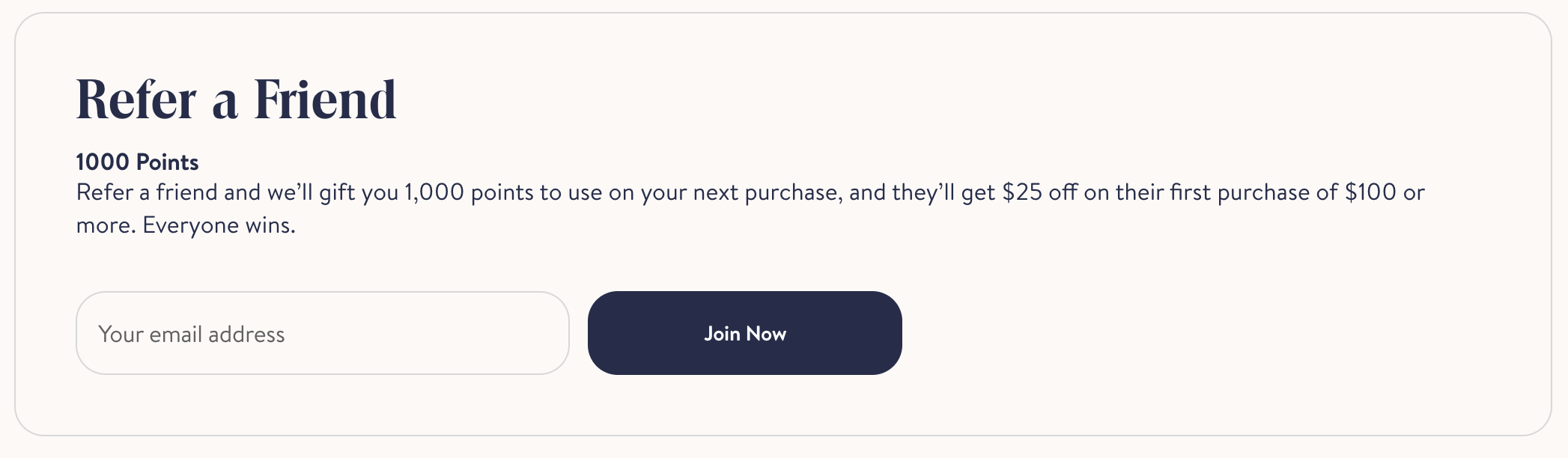 Ecommerce referral program examples: Brooklinen loyalty program offers rewards for successful referrals.