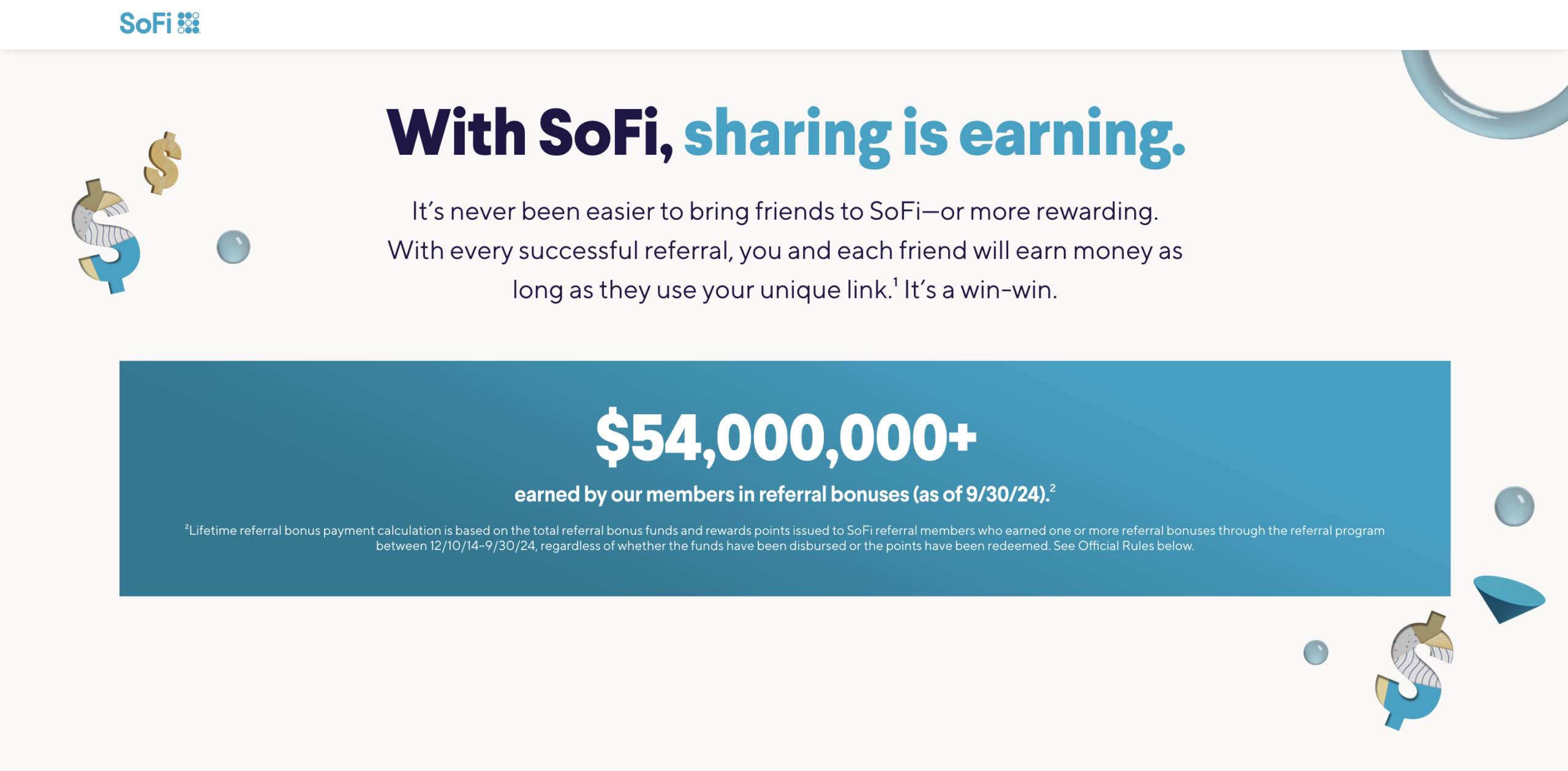 Referral landing page examples: SoFi referral program