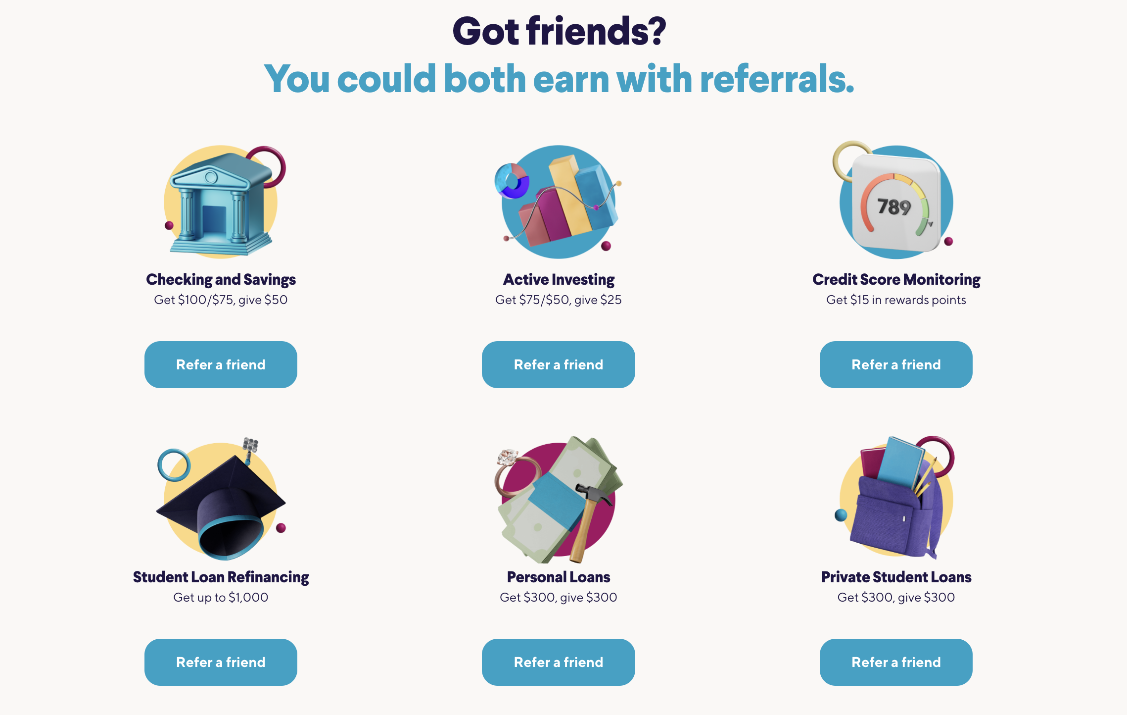 Referral landing page examples: SoFi referral program