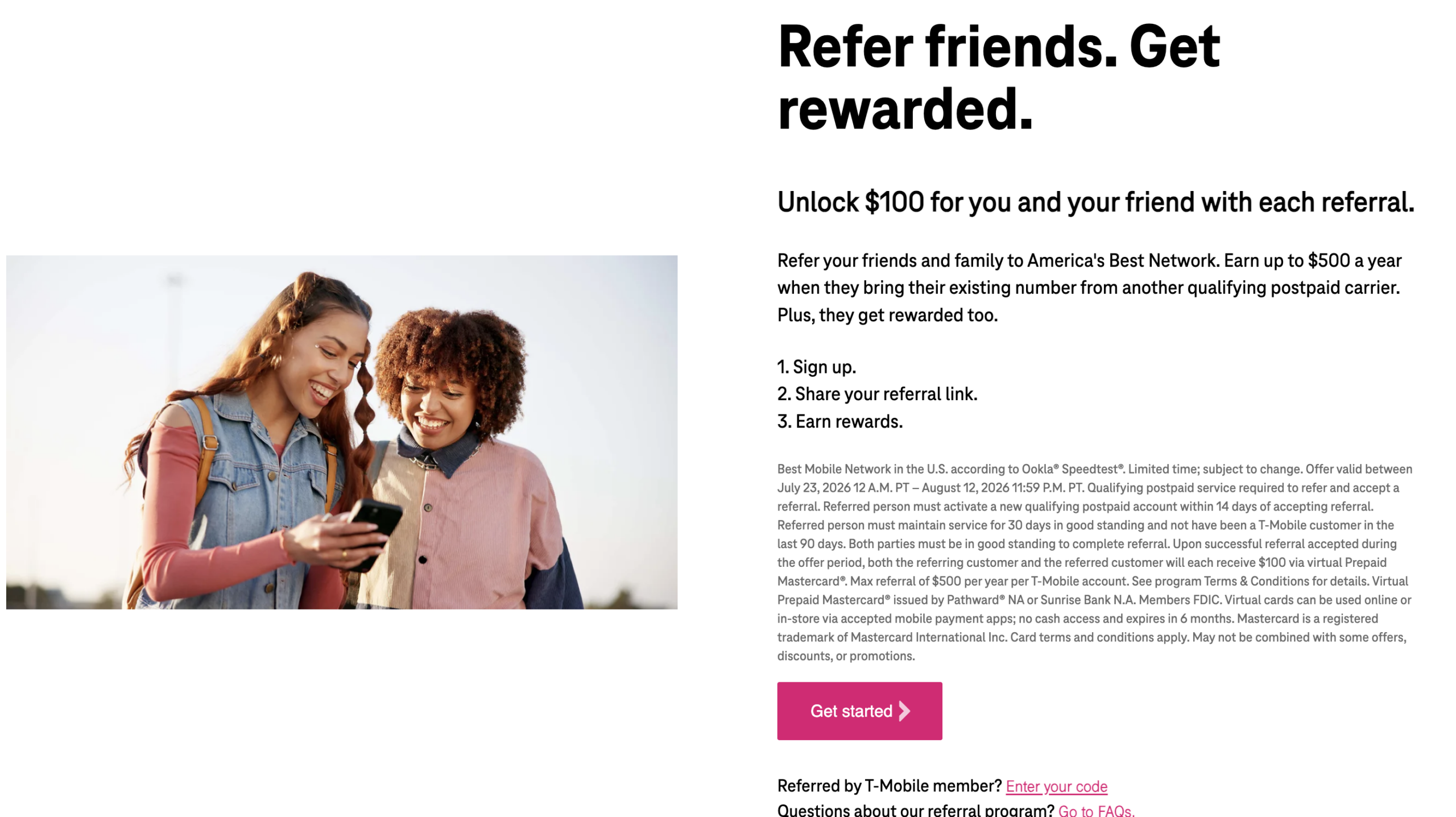 T mobile referral landing page example