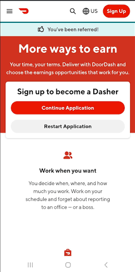 Referral landing page examples: Doordash referral program