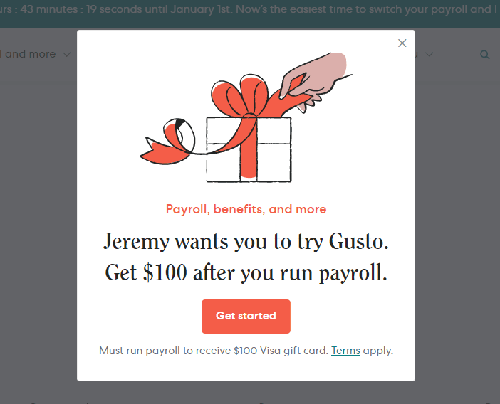 Referral landing page examples: Gusto referral program