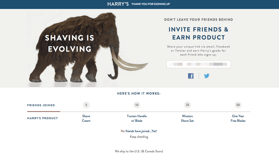 Ecommerce referral program examples: Harry's razors referral program.