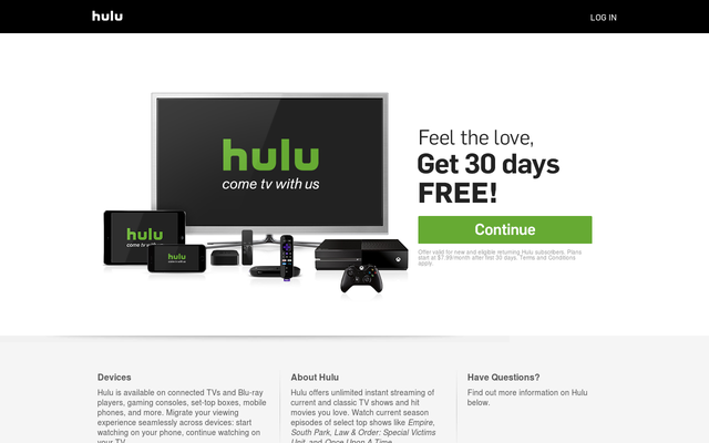 Referral landing page examples: Hulu referral program