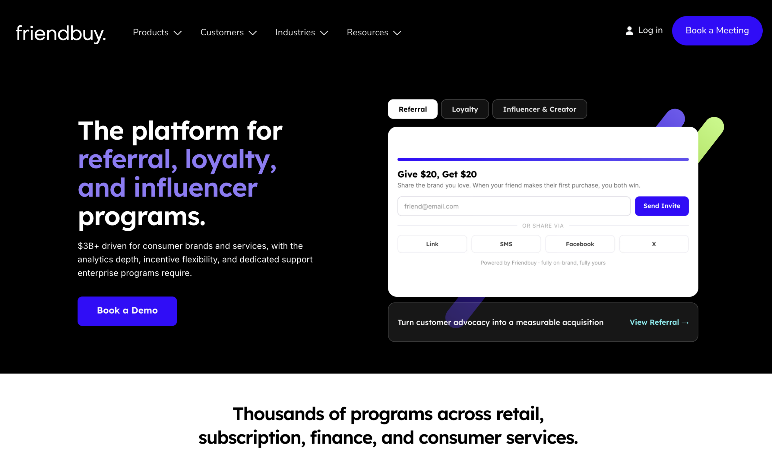 Friendbuy referral software homepage