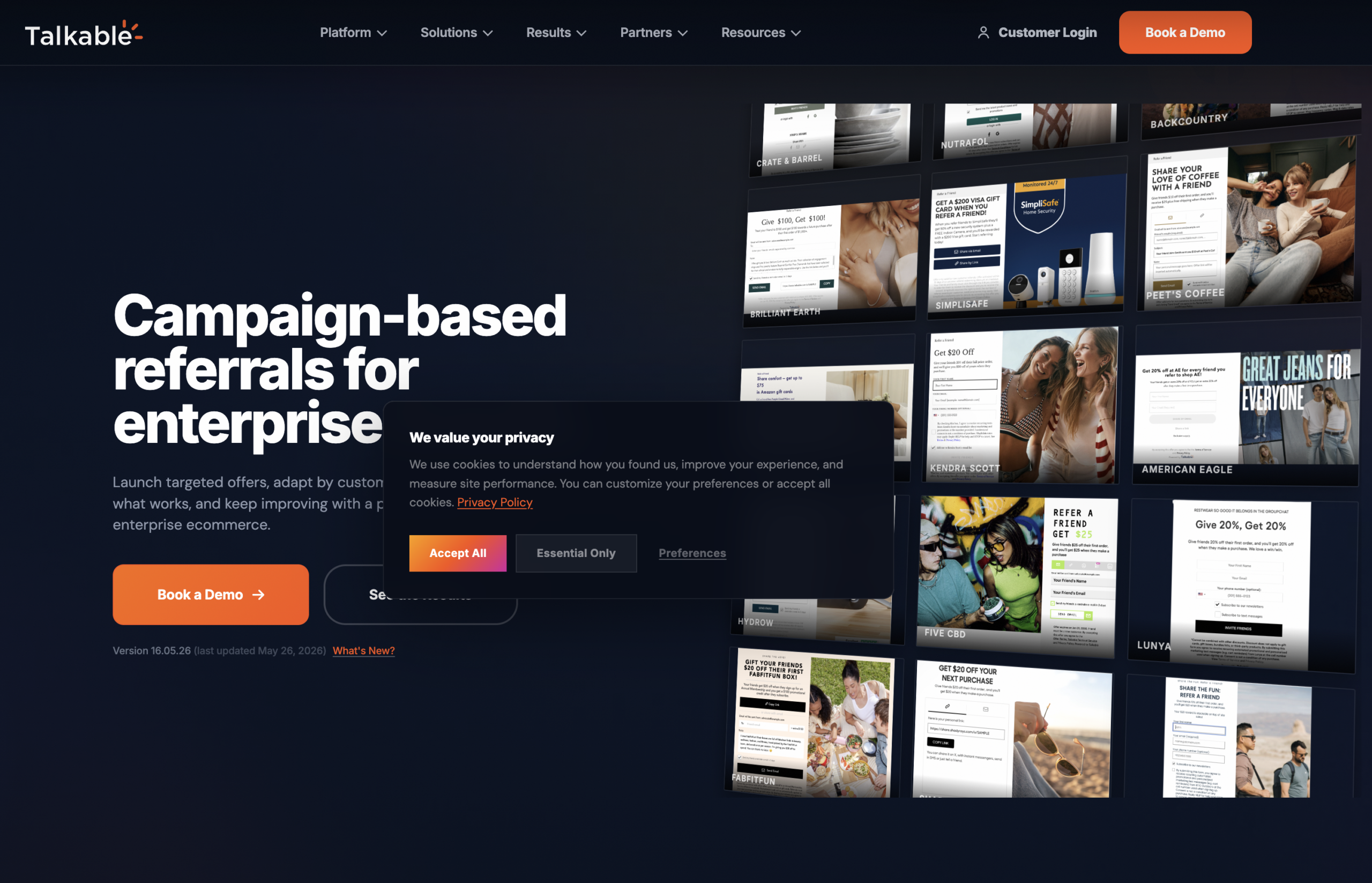 Talkable referral software homepage