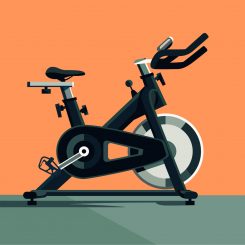 Modern stationary exercise bike elliptical isolated against a solid background.